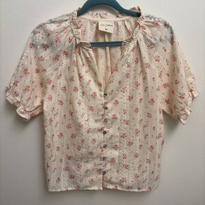 Easy Clothes Ecru Embroidered Cottage-core Blouse Cream and White Floral M/L